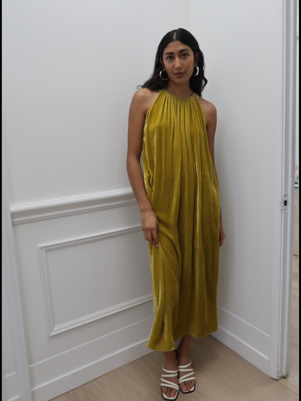 Velvet by Graham & Spencer Olive-Green Halter Maxi Dress